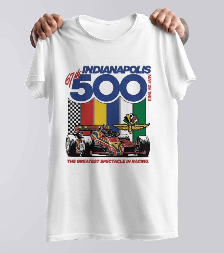 1983 Indianapolis 500 Racing Car With Speedway Wings And American Flag T-Shirt