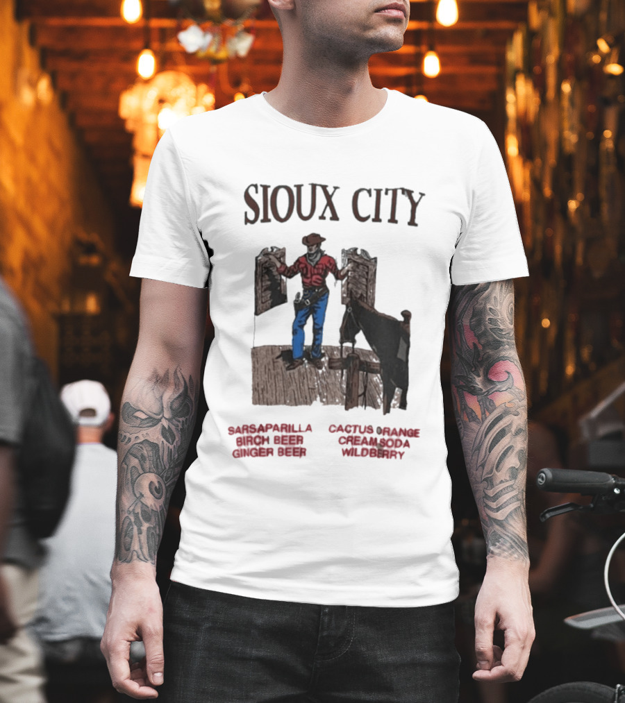 Sioux City Sarsaparilla Birch Beer Ginger Beer Cactus Orange Cream Cola Wildberry Cowboy Saloon Scene T-Shirt