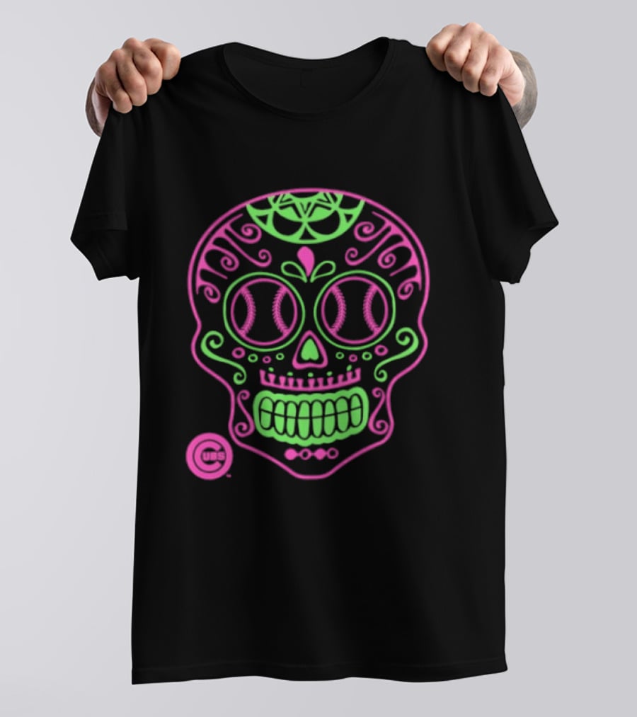 Chicago Cubs Sugar Skull 2026 Pink And Green Baseball T-Shirt