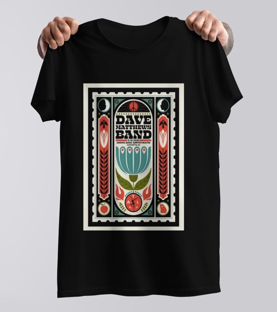 Dave Matthews Band 5 15 2026 Ameris Bank Amphitheatre Alpharetta GA Peace Symbol Floral T-Shirt