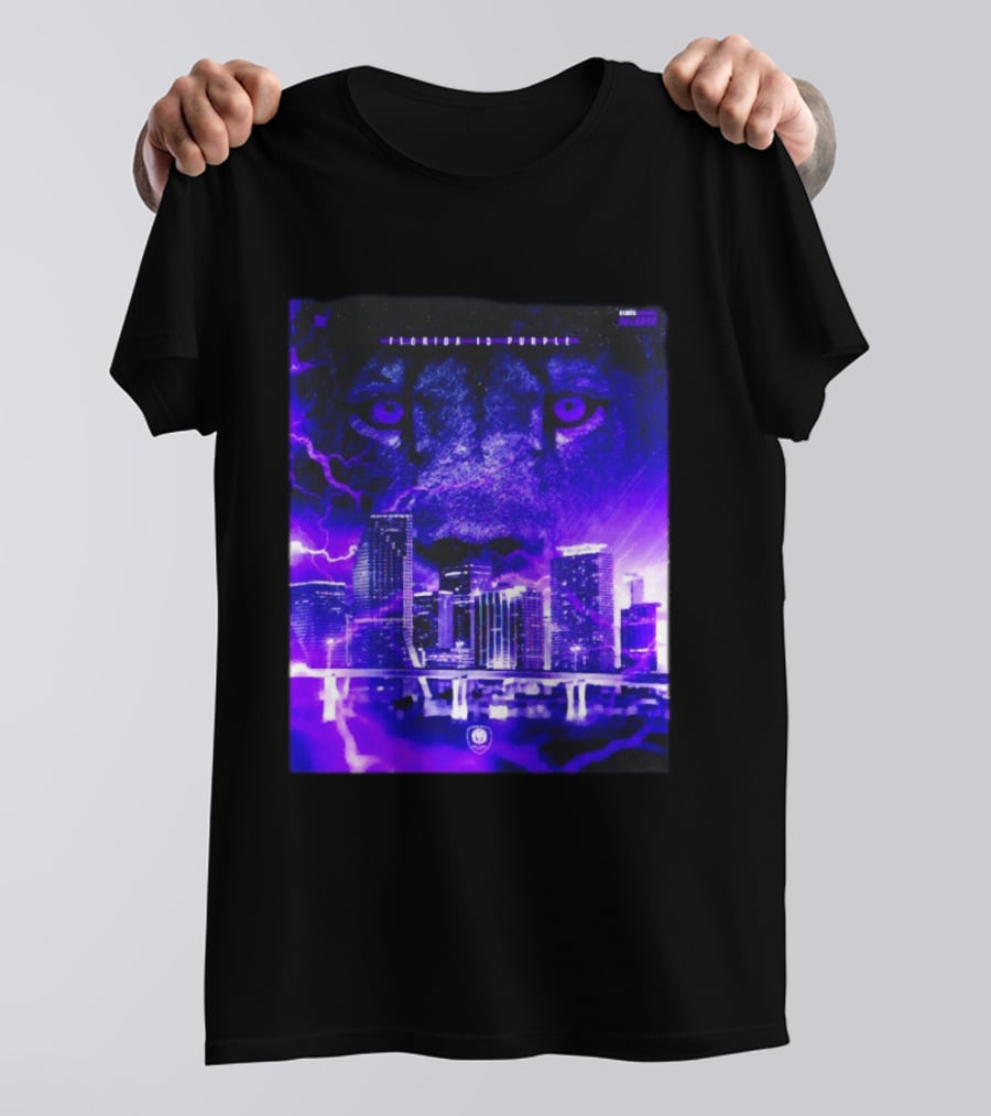 Florida Is Purple Orlando City SC Lion City Skyline Lightning T-Shirt