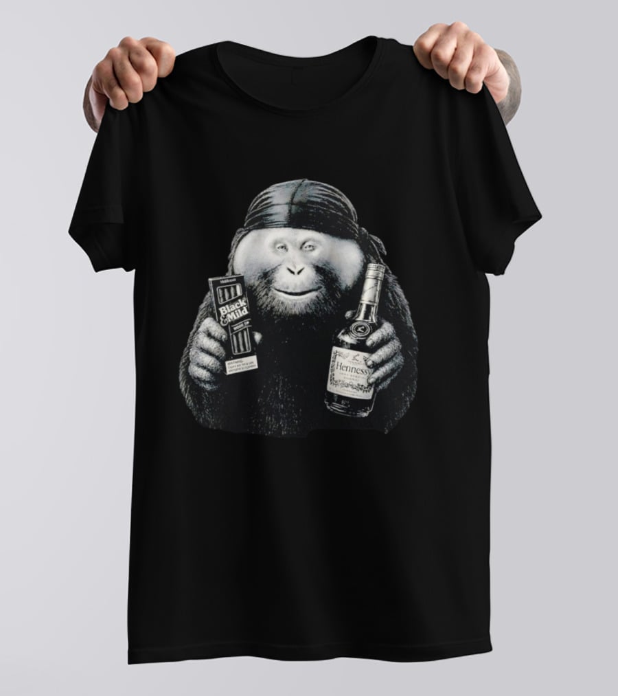 Gorilla Holding Black And Mild With Hennessy Bottle Combination T-Shirt
