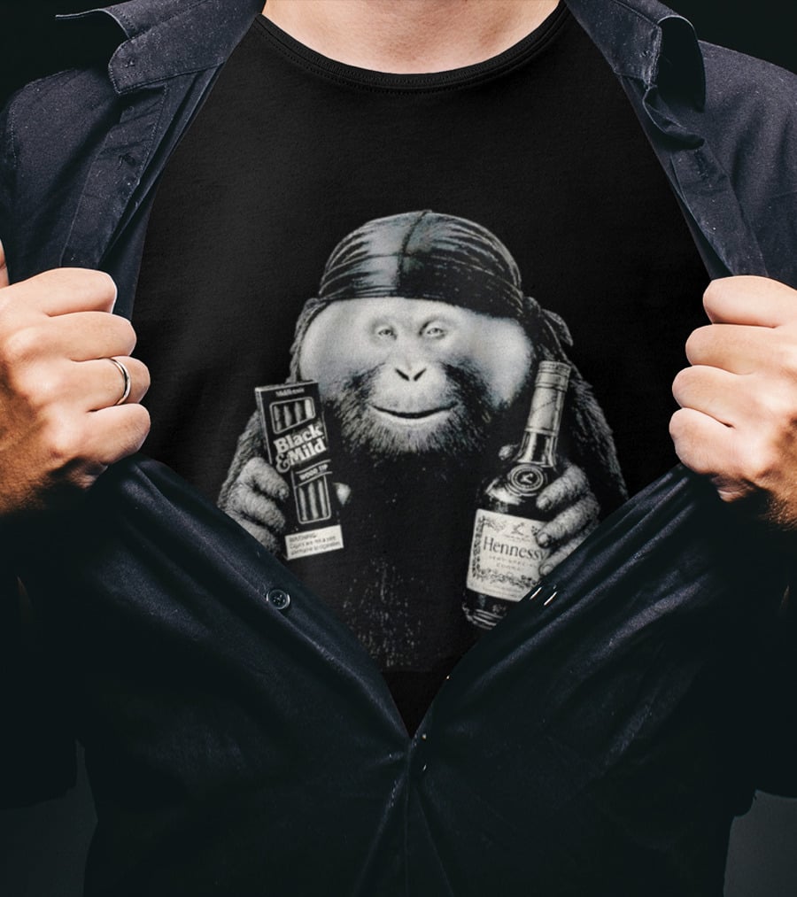 Gorilla Holding Black And Mild With Hennessy Bottle Combination T-Shirt