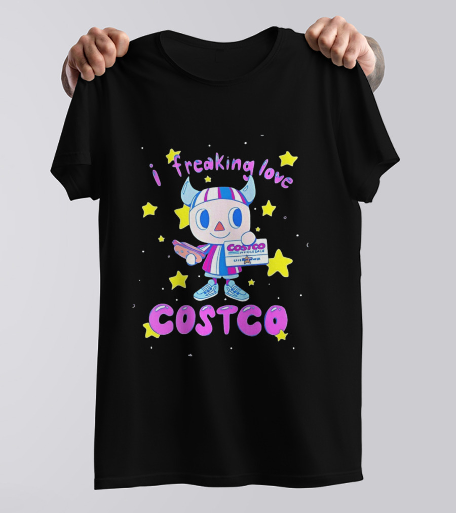 I Freaking Love Costco Cute Cartoon Character Holding Membership Card T-Shirt