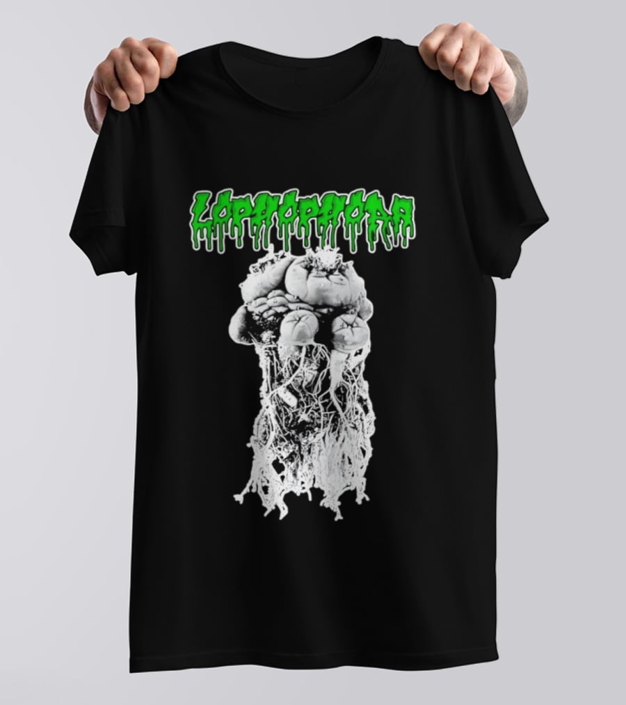 Lophophora Cactus Dripping Text With Detailed Root T-Shirt