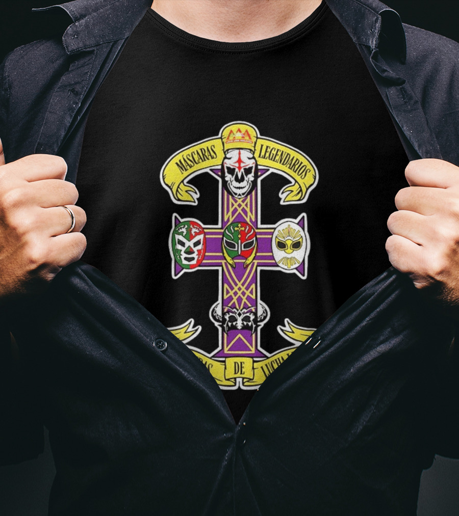 Máscaras Legendarios Leyendas De Lucha Libre Cross Skulls And Masks T-Shirt
