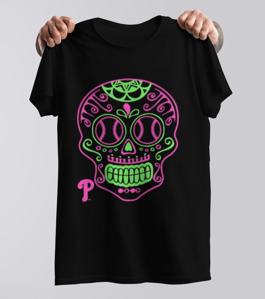 Philadelphia Phillies Sugar Skull Neon Baseball T-Shirt