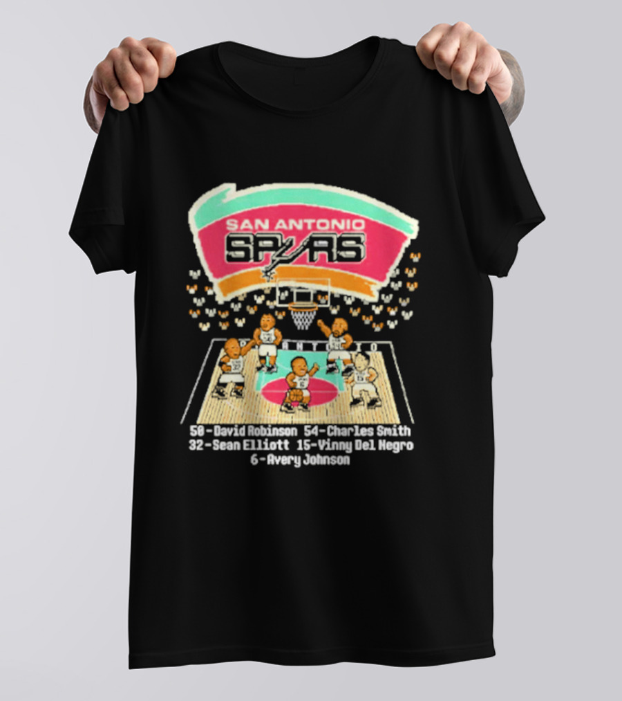 San Antonio Spurs David Robinson Charles Smith Sean Elliott Vinny Del Negro Avery Johnson Basketball Team T-Shirt