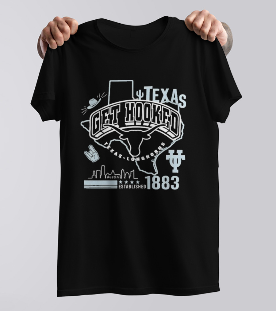 Texas Longhorns Get Hooked 1883 Austin Skyline Established T-Shirt