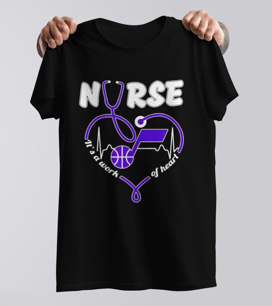 Utah Jazz Nurse It's A Work Of Heart Stethoscope Basketball T-Shirt