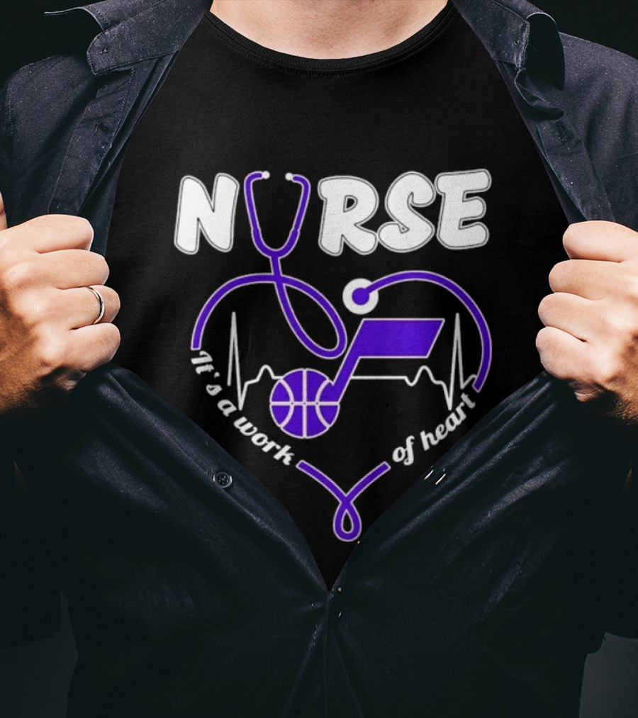 Utah Jazz Nurse It's A Work Of Heart Stethoscope Basketball T-Shirt