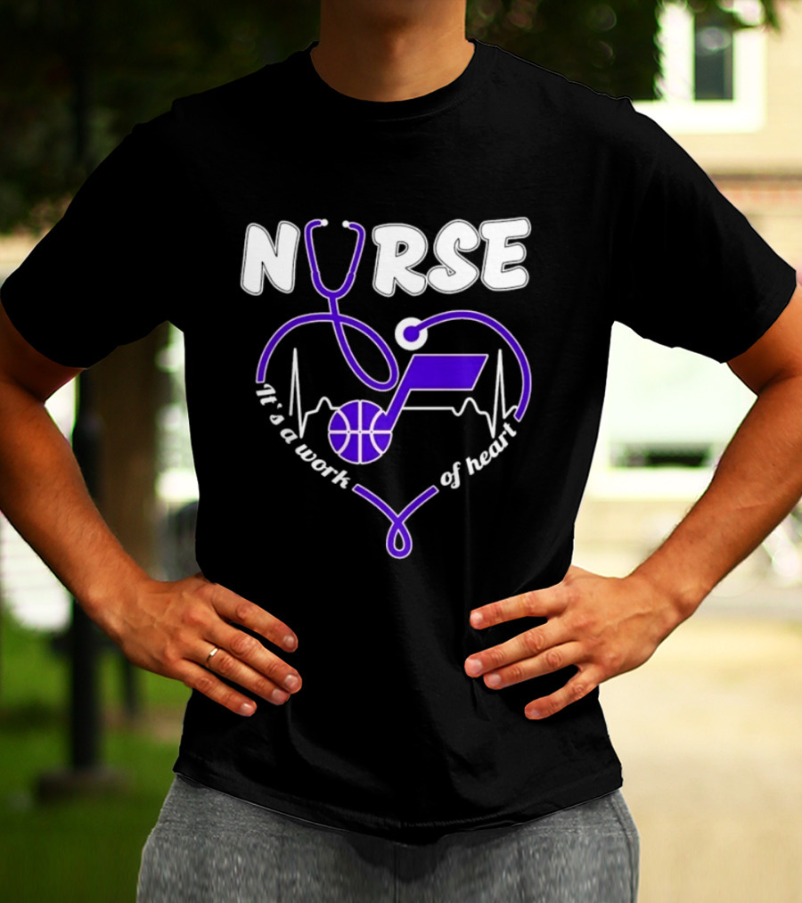 Utah Jazz Nurse It's A Work Of Heart Stethoscope Basketball T-Shirt