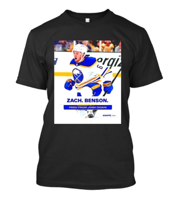 Zach Benson Buffalo Sabres Feed From Josh Doan Swipe T-Shirt