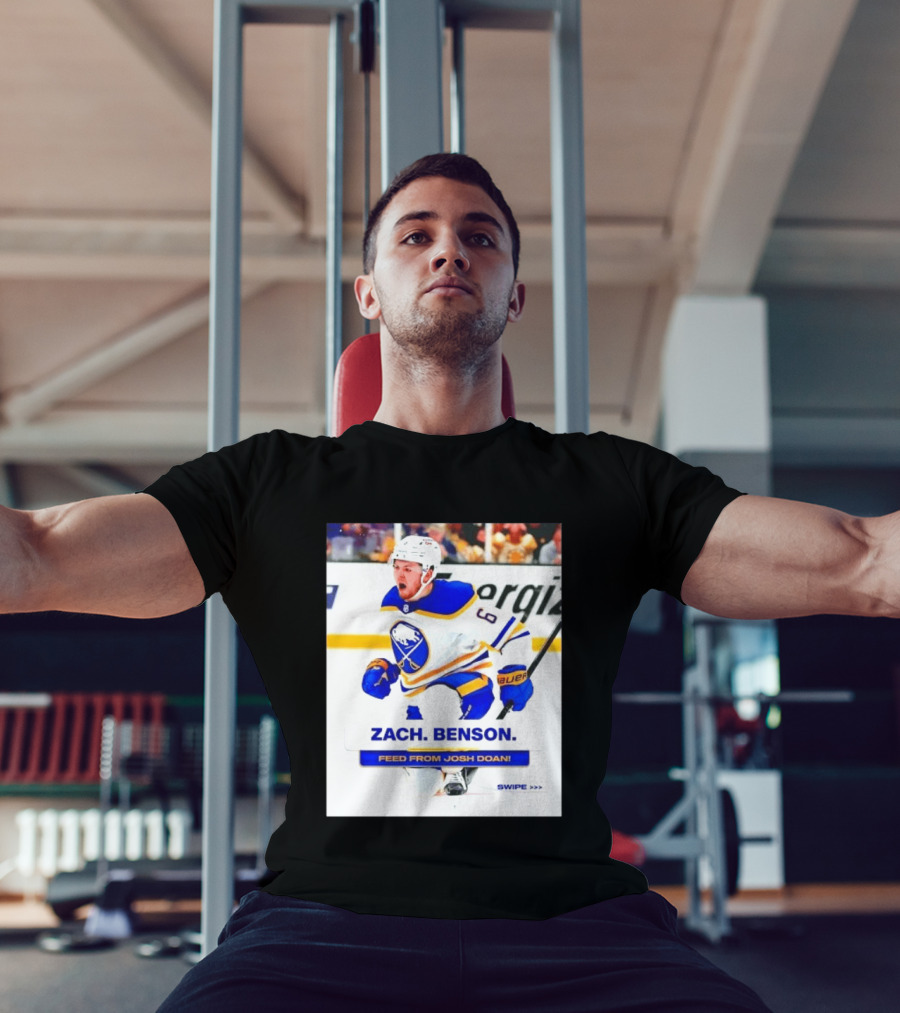 Zach Benson Buffalo Sabres Feed From Josh Doan Swipe T-Shirt