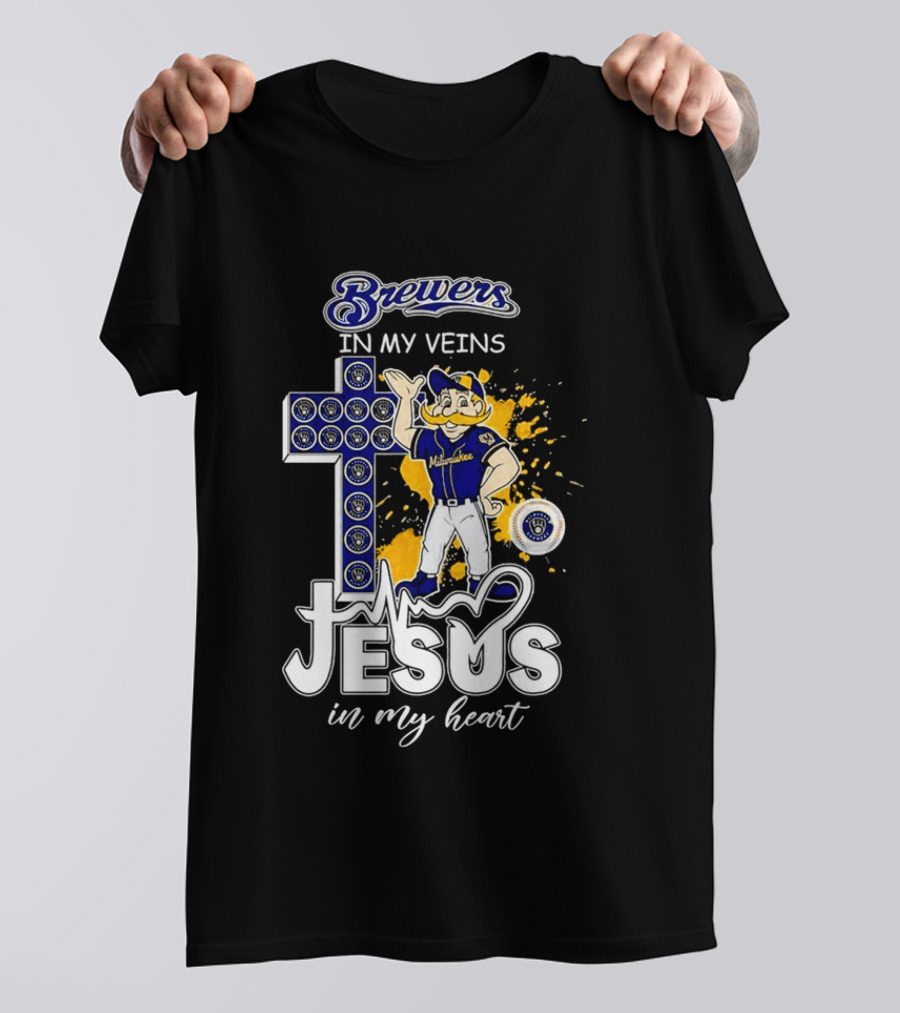 Brewers In My Veins Jesus In My Heart With Cross And Brewman T-Shirt