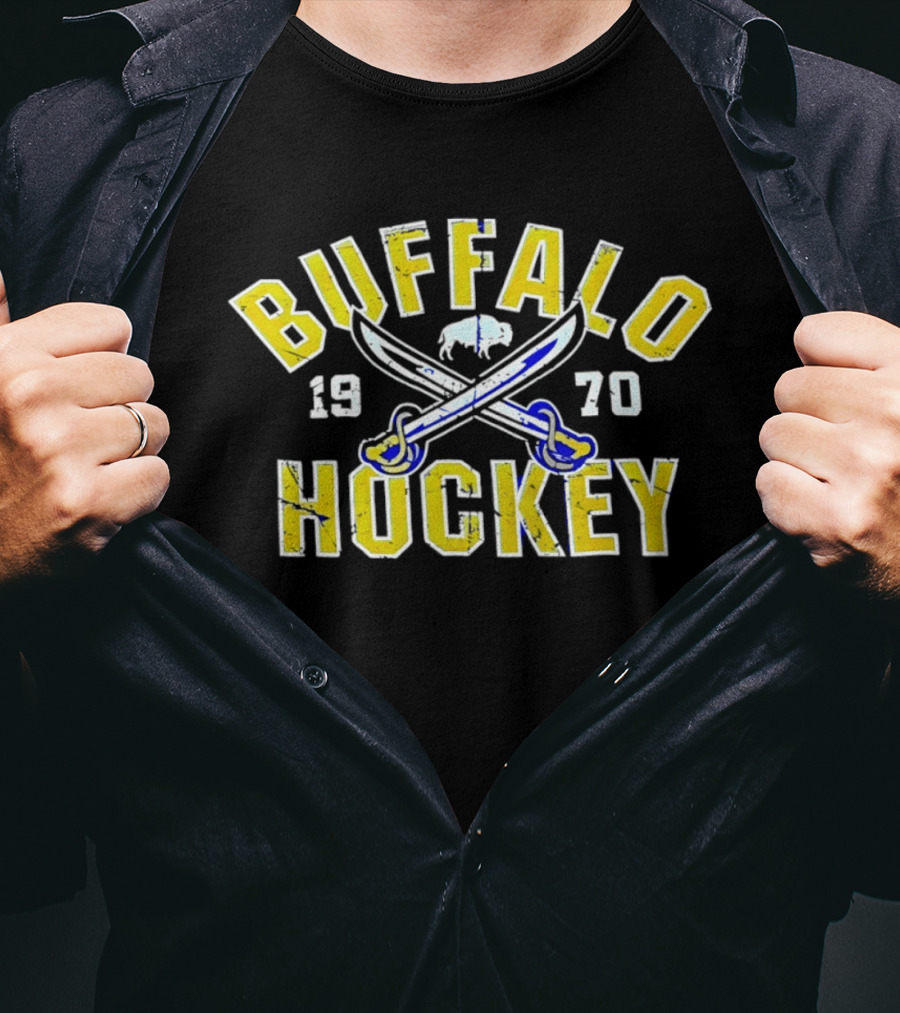 Buffalo Sabres Hockey 1970 NHL Team Logo With Crossed Swords And Buffalo T-Shirt