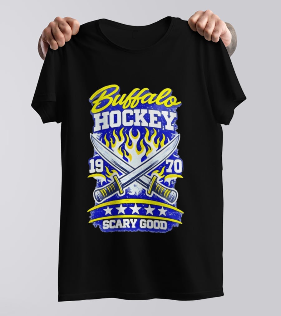 Buffalo Hockey 1970 Scary Good Crossed Swords Flames T-Shirt