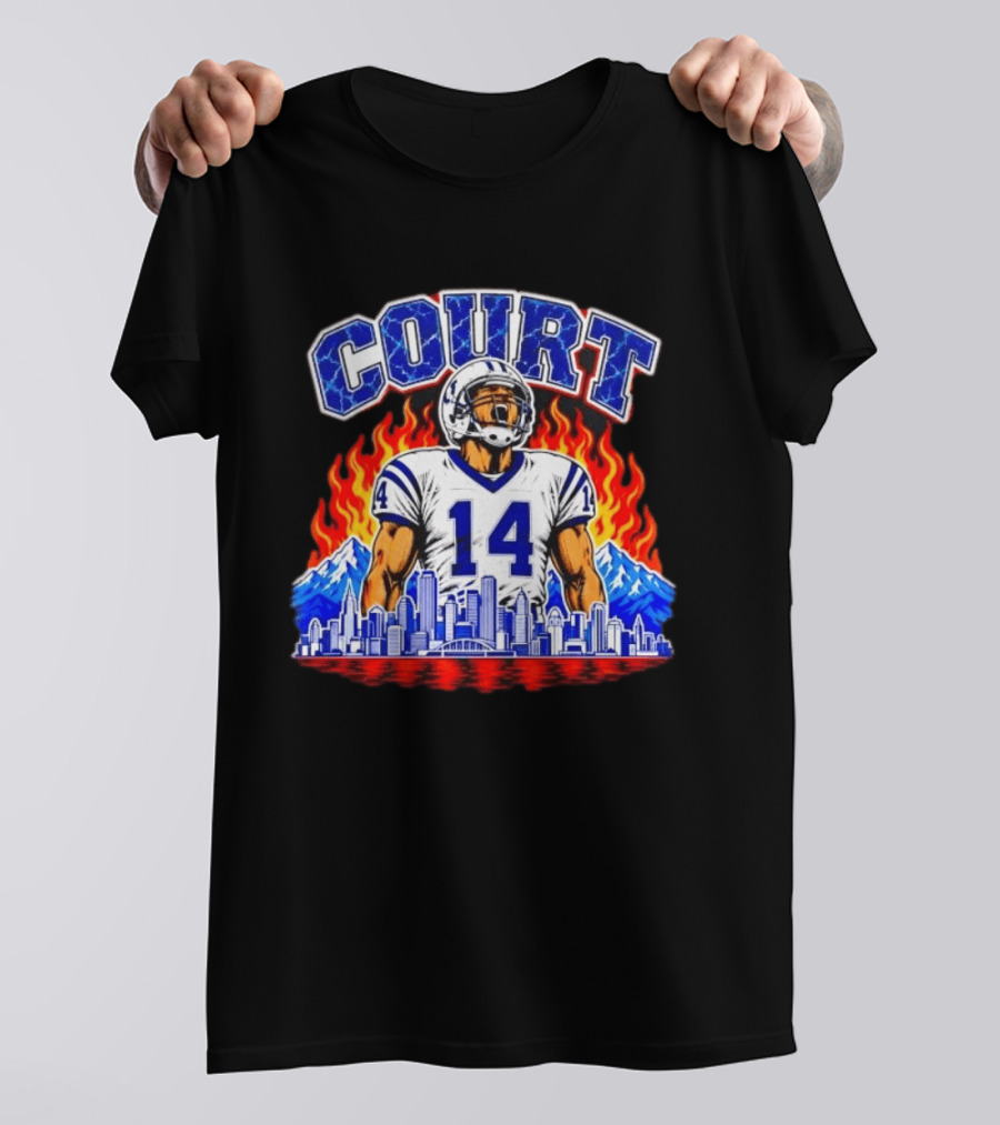 Courtland Sutton Court 14 Skyline Flames Broncos T-Shirt