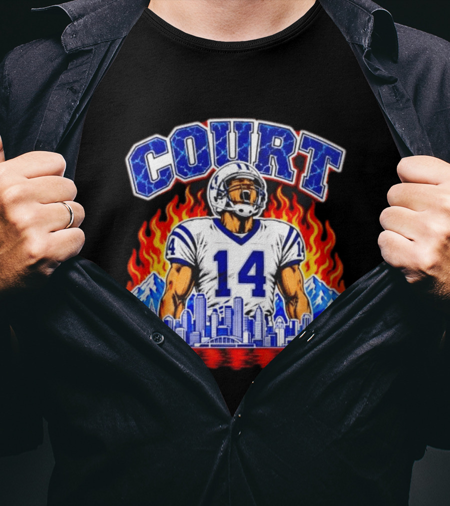 Courtland Sutton Court 14 Skyline Flames Broncos T-Shirt