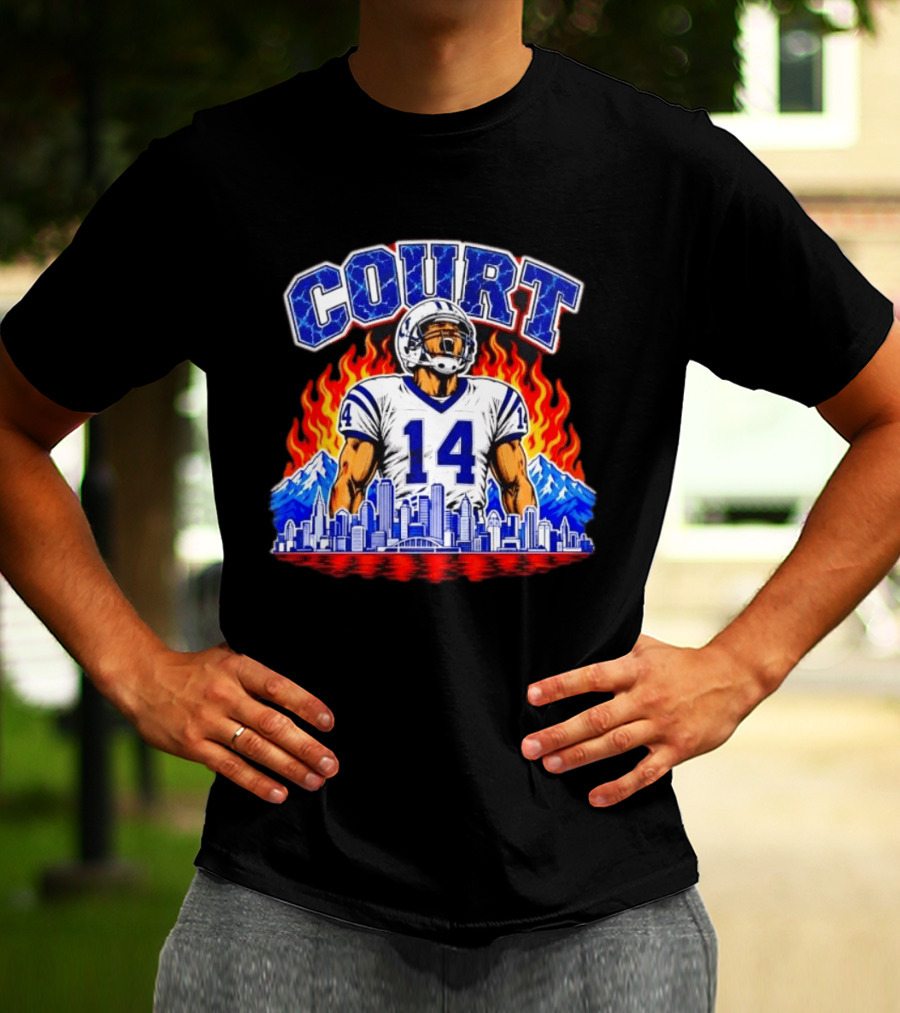 Courtland Sutton Court 14 Skyline Flames Broncos T-Shirt