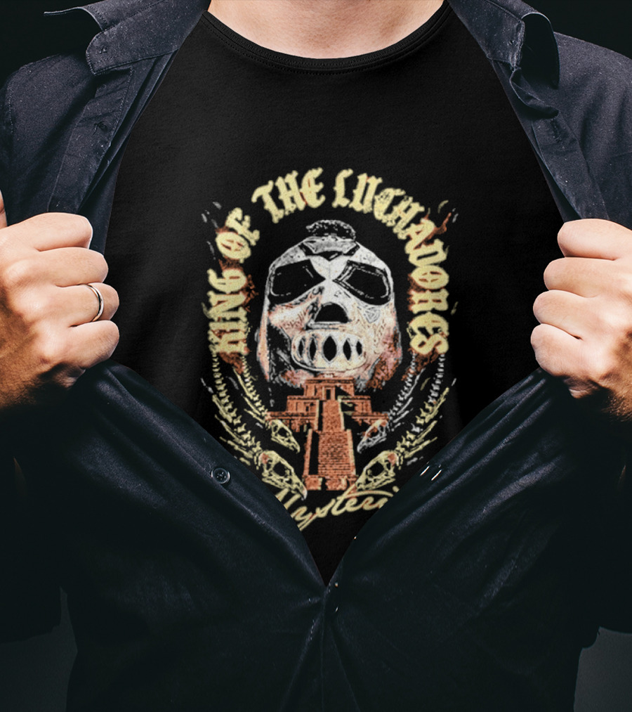 King Of The Luchadores Mysterio Aztec Pyramid Mask T-Shirt