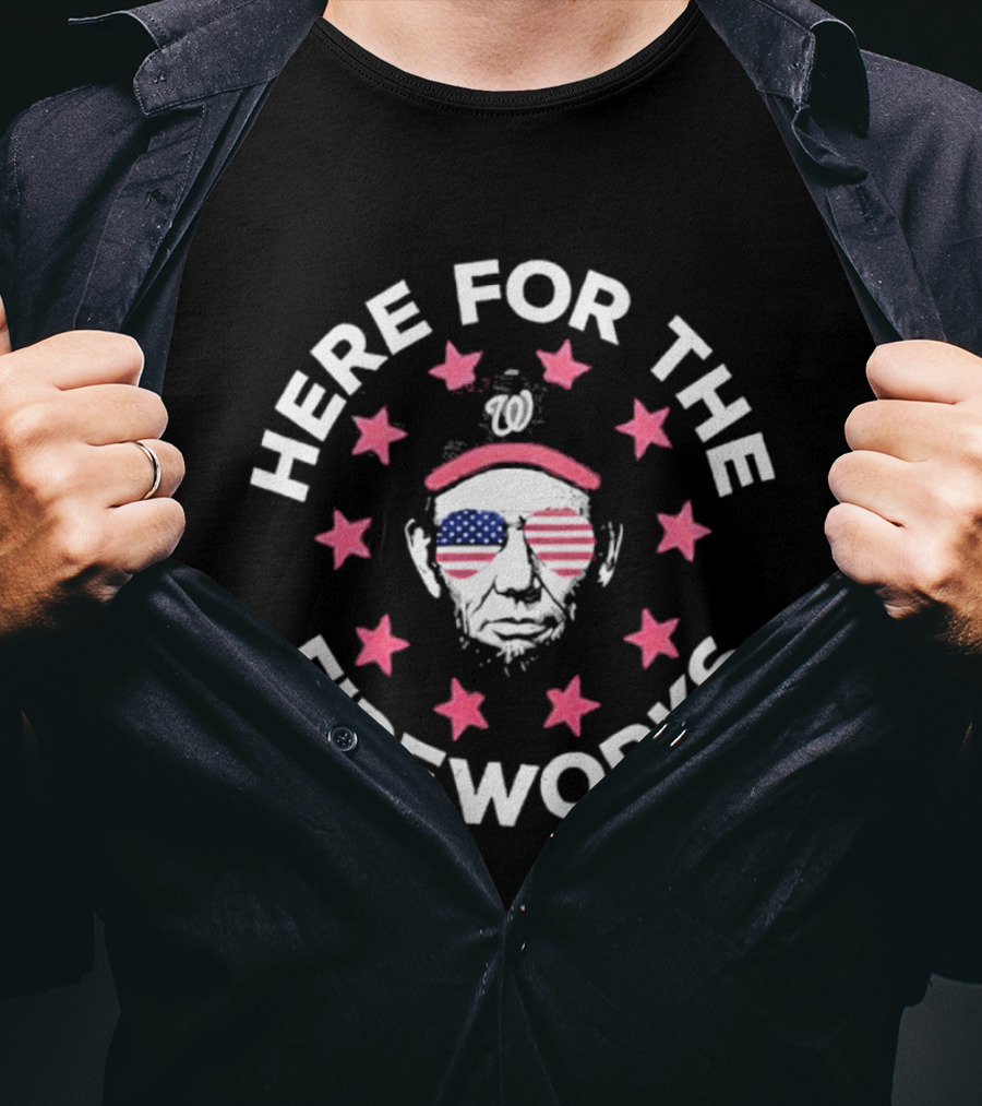 Here For The Fireworks Nationals 4th Of July Patriotic American Flag Sunglasses Stars T-Shirt