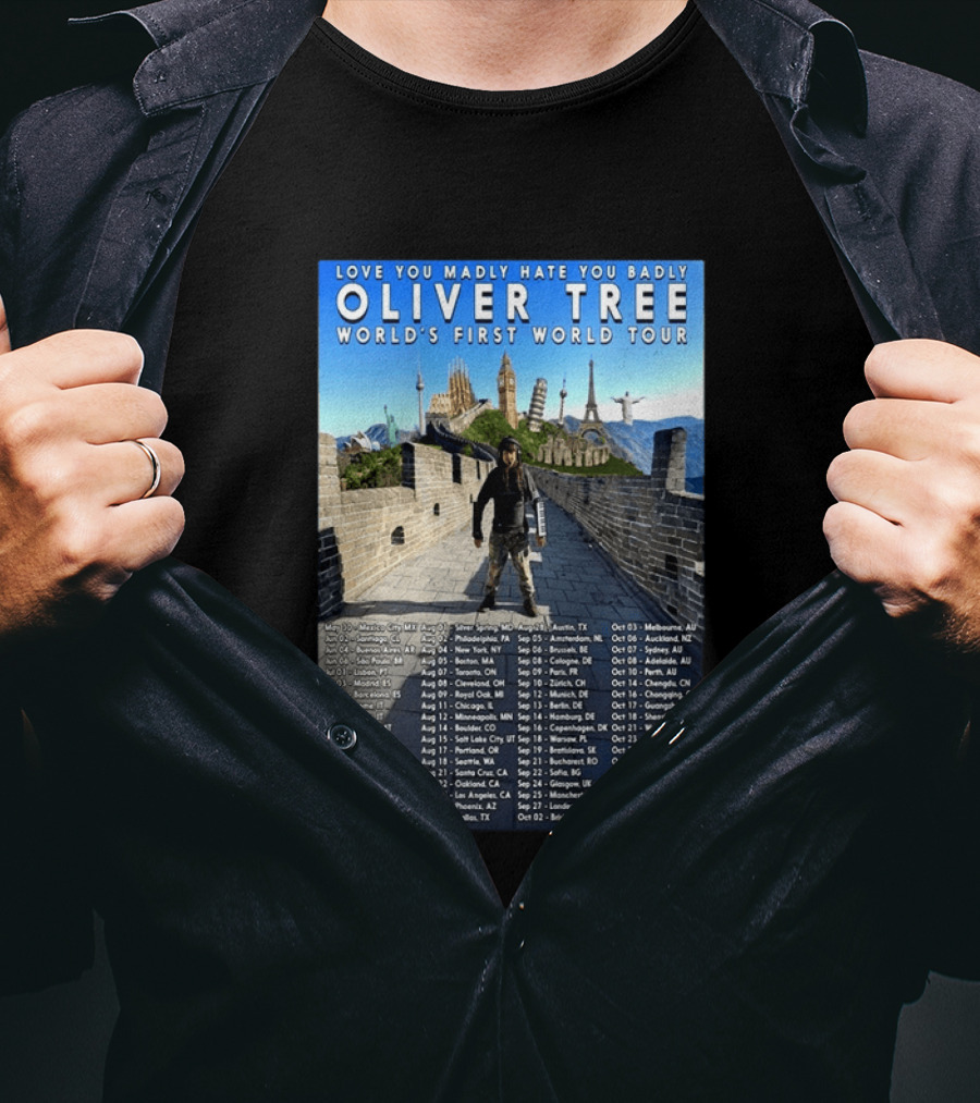 Oliver Tree World's First World Tour Love You Madly Hate You Badly Fall 2026 Tour Dates T-Shirt