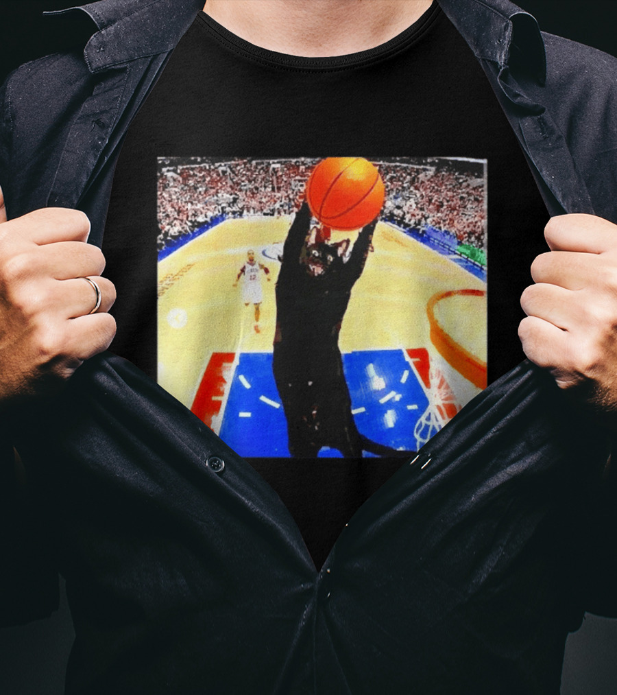 Philadelphia 76ers Black Cat Slam Dunk Basketball Meme T-Shirt