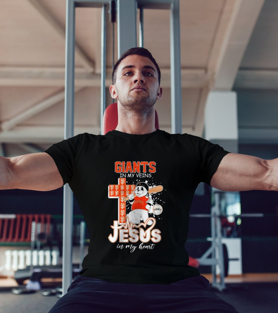 Giants In My Veins Jesus In My Heart Baseball Cross T-Shirt