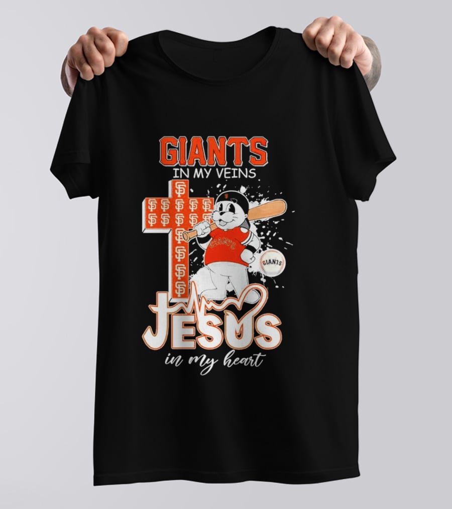 Giants In My Veins Jesus In My Heart Baseball Cross T-Shirt