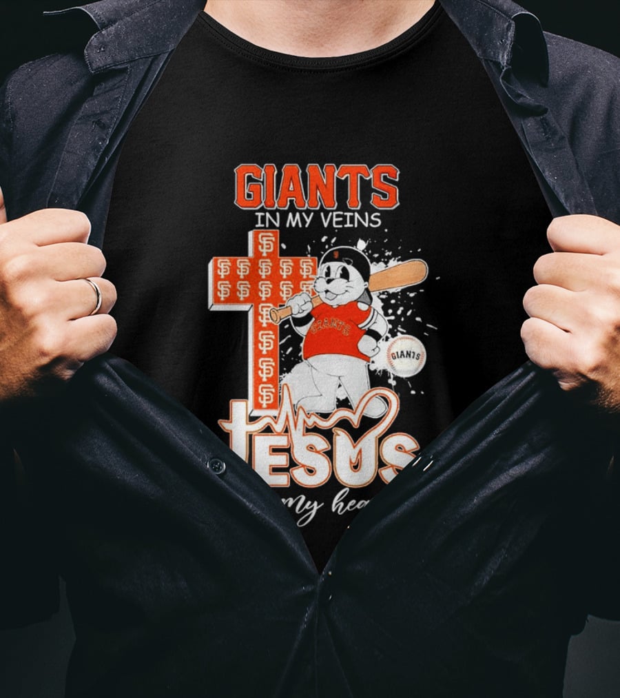 Giants In My Veins Jesus In My Heart Baseball Cross T-Shirt