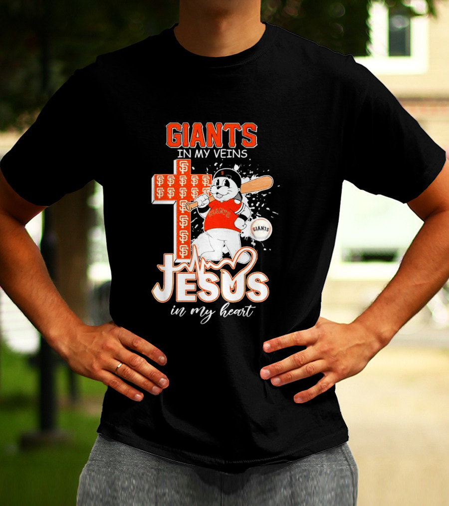 Giants In My Veins Jesus In My Heart Baseball Cross T-Shirt