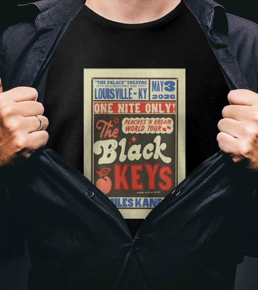 Peaches 'N Kream World Tour The Black Keys Louisville May 3 2026 Featuring Miles Kane T-Shirt