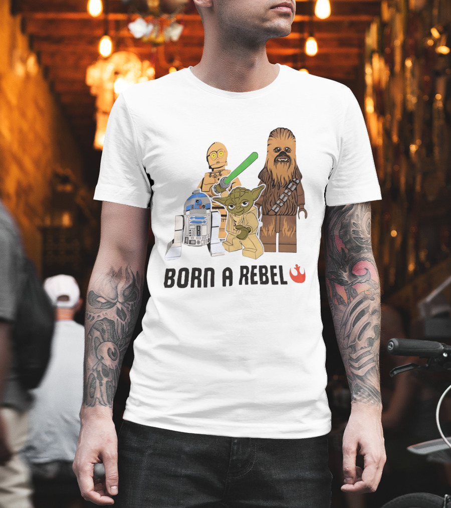 Born A Rebel Star Wars LEGO Characters Yoda Chewbacca R2 D2 C 3PO T-Shirt