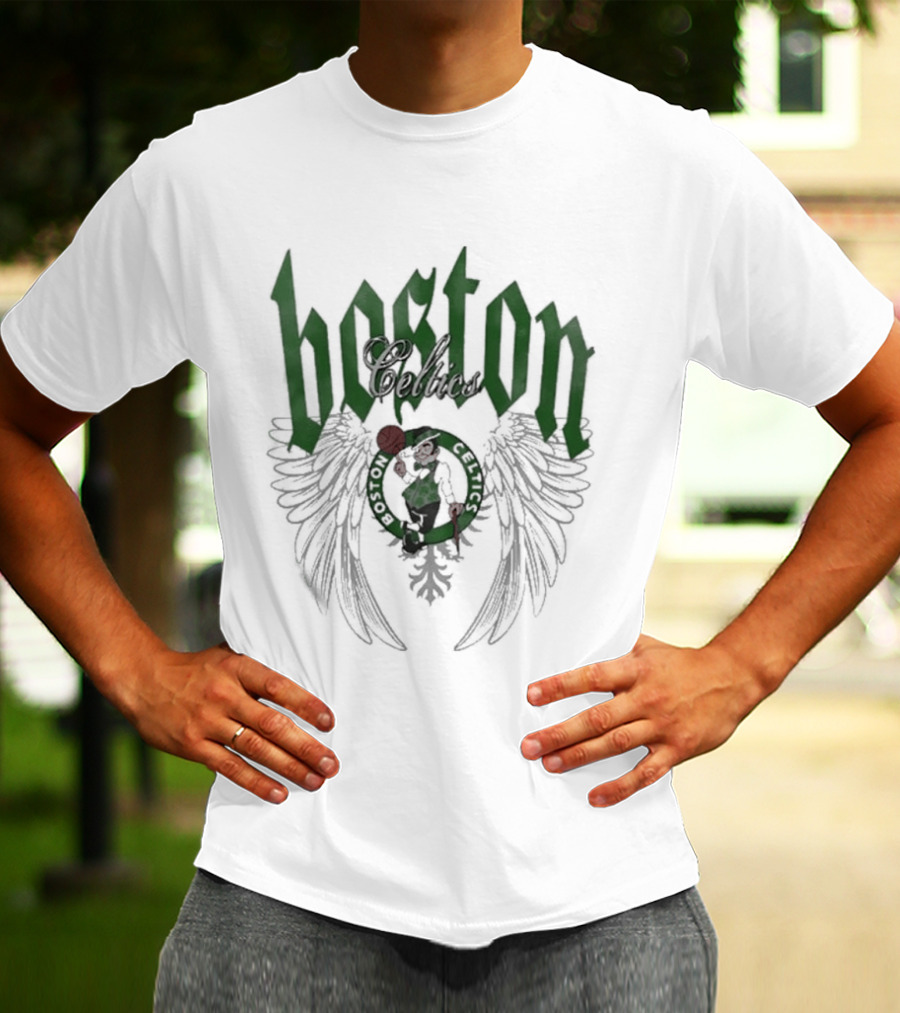 Boston Celtics Basketball Old English Winged Shamrock T-Shirt