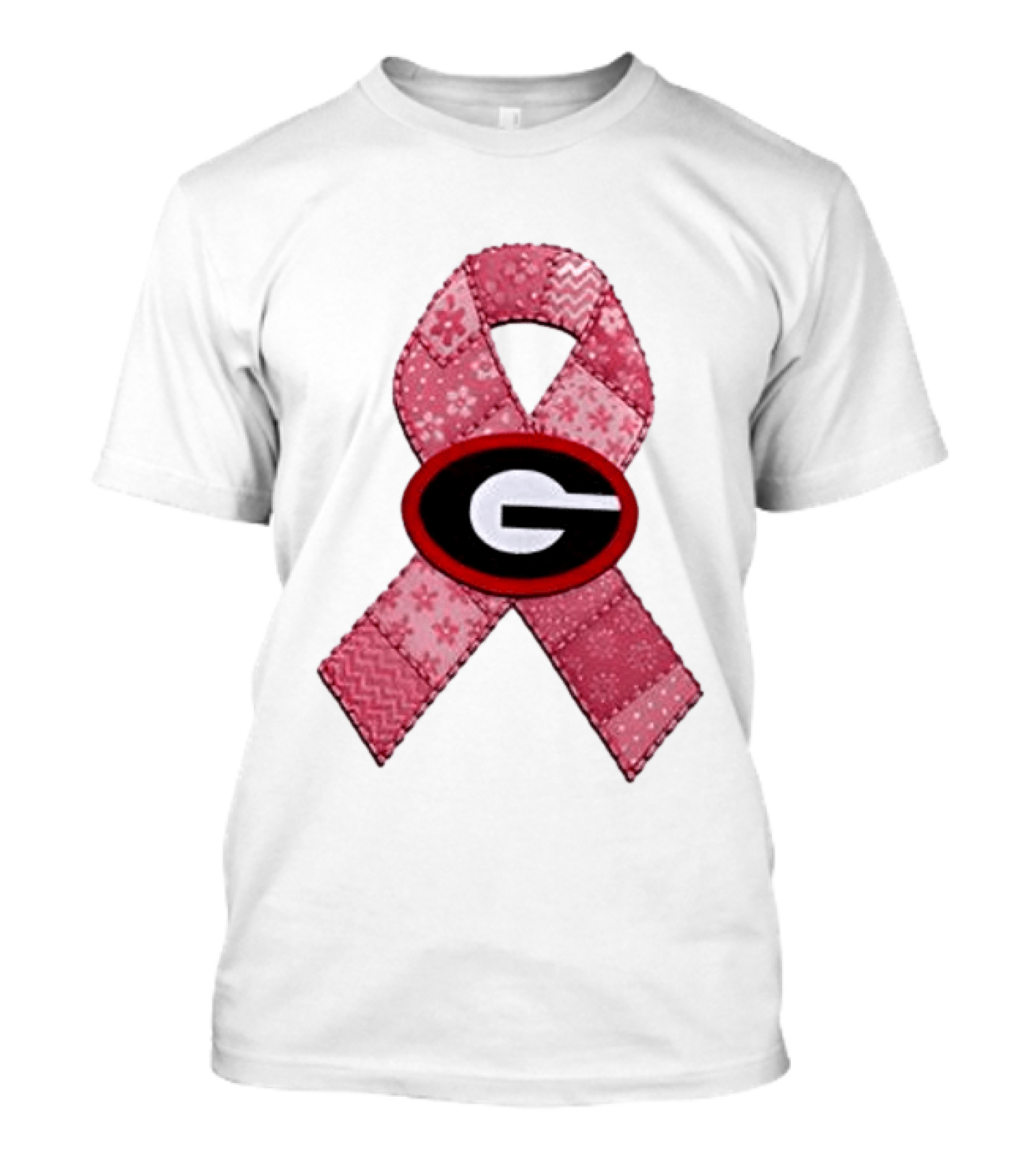 Georgia Bulldogs Patchwork Pink Ribbon Breast Cancer Awareness T-Shirt