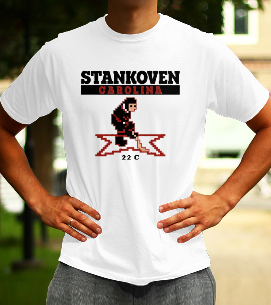 Stankoven Carolina 22C Pixel Hockey Player Retro Styling T-Shirt