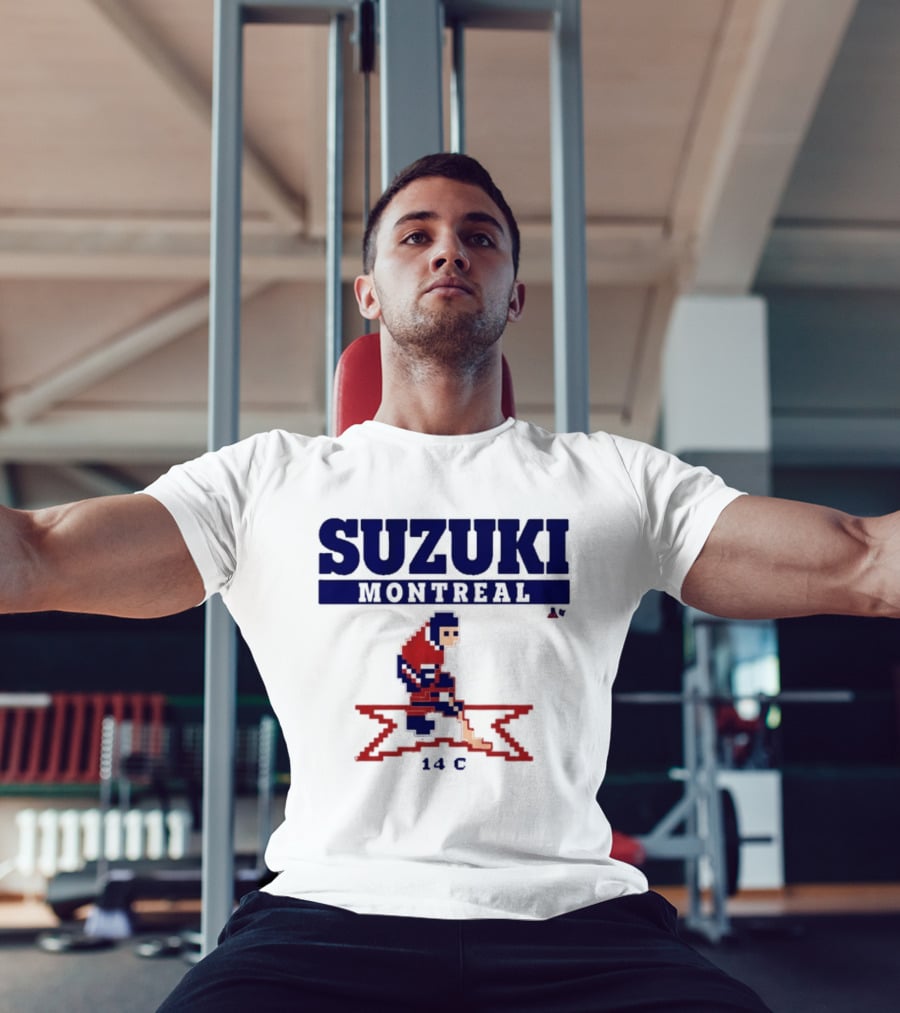 SUZUKI Montreal 14 C Red Hockey Player Pixel T-Shirt