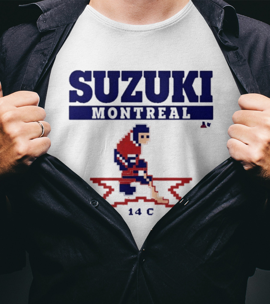SUZUKI Montreal 14 C Red Hockey Player Pixel T-Shirt