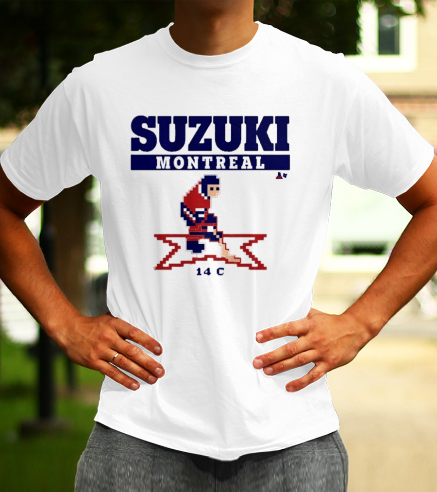 SUZUKI Montreal 14 C Red Hockey Player Pixel T-Shirt
