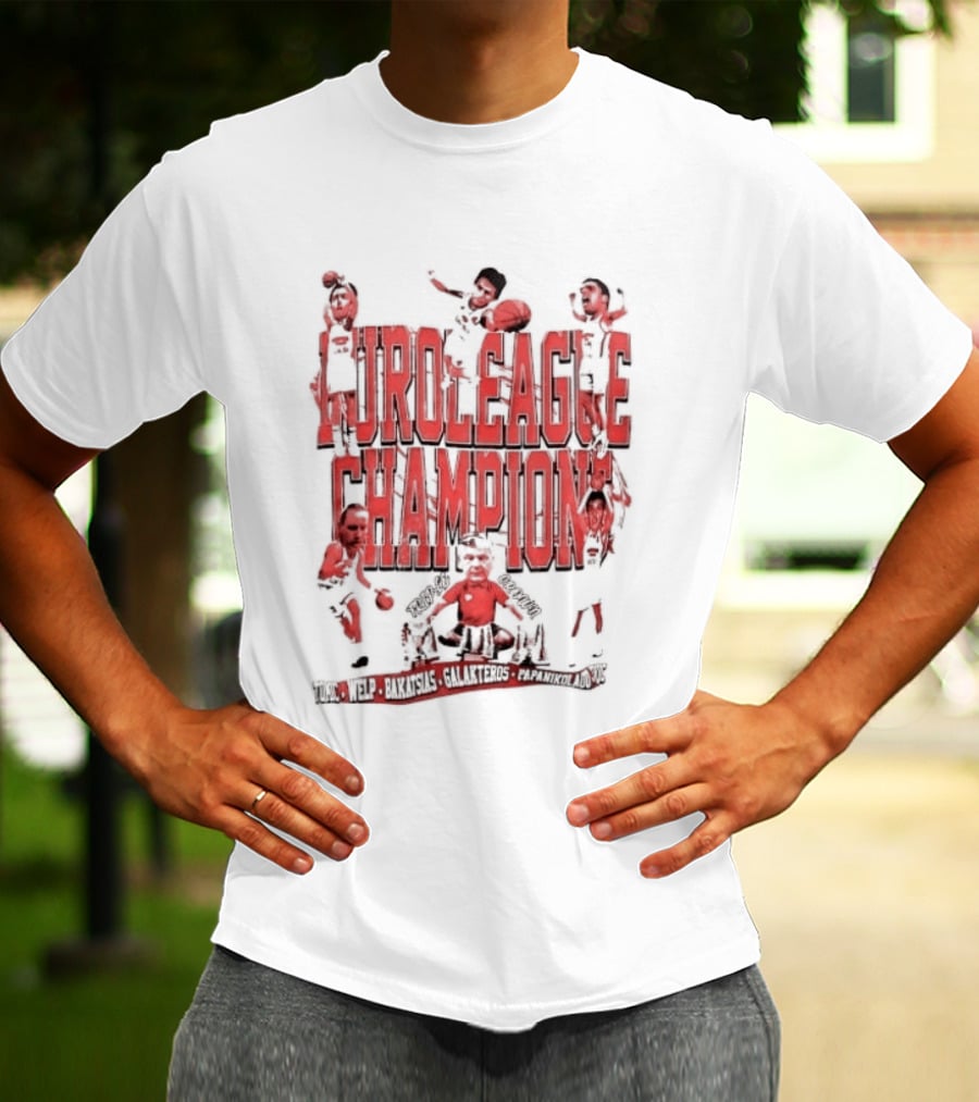 Olympiacos B.C Euroleague Champion Triple Crown Players T-Shirt