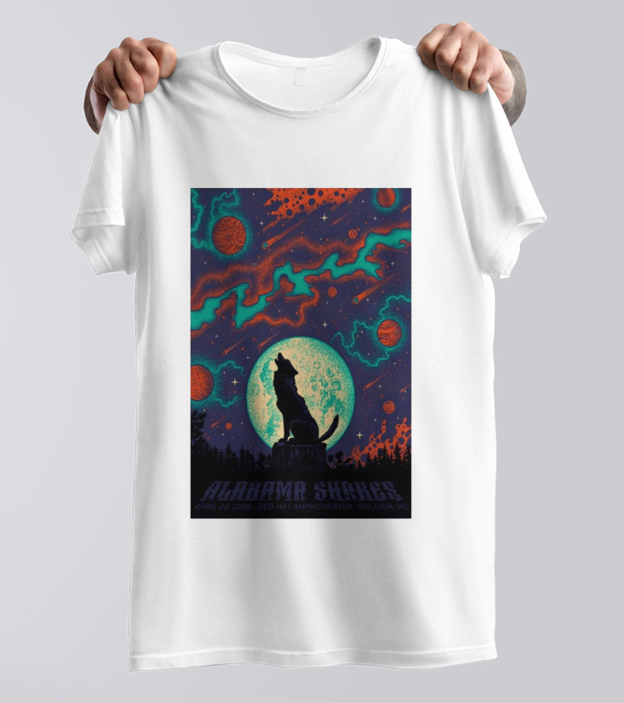 Alabama Shakes Apr 25 2026 Red Hat Amphitheater Raleigh NC Wolf Moon Cosmic Scene T-Shirt