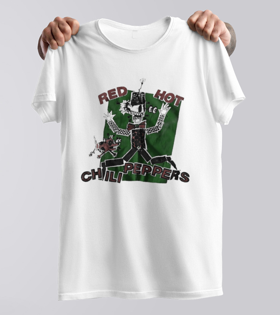 Red Hot Chili Peppers Puppet Skeleton Art With Bowtie And Top Hat T-Shirt