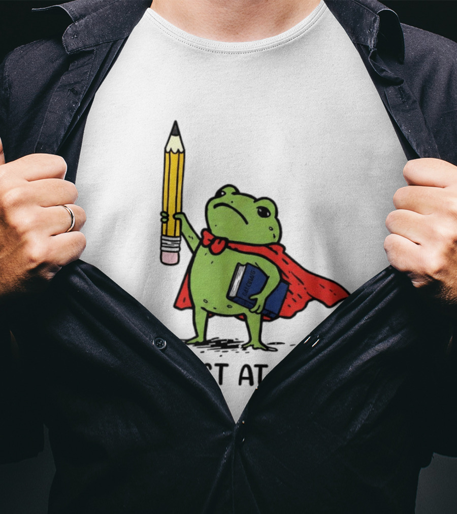 Teacher Frog We Test At Dawn Superhero Pencil And Calculator T-Shirt