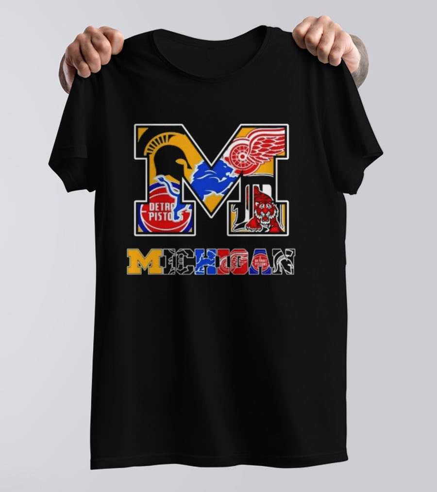 Michigan Sports Team Logos Mashup Detroit Pistons Red Wings Lions Spartans Tigers T-Shirt
