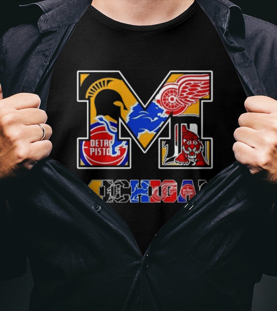 Michigan Sports Team Logos Mashup Detroit Pistons Red Wings Lions Spartans Tigers T-Shirt