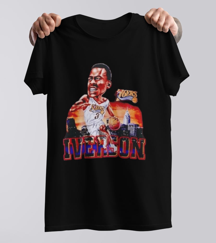 Allen Iverson 76ers Caricature With Philadelphia Skyline T-Shirt