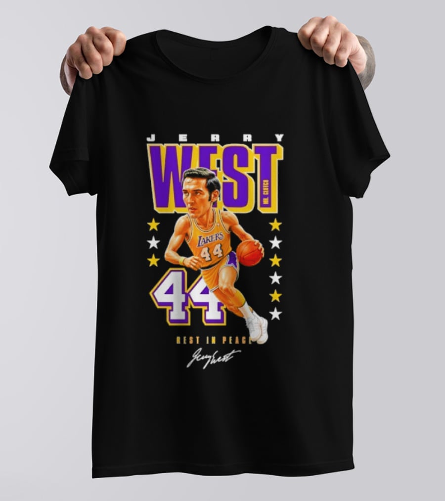 Jerry West Lakers 44 Rest In Peace Caricature Basketball Legend T-Shirt
