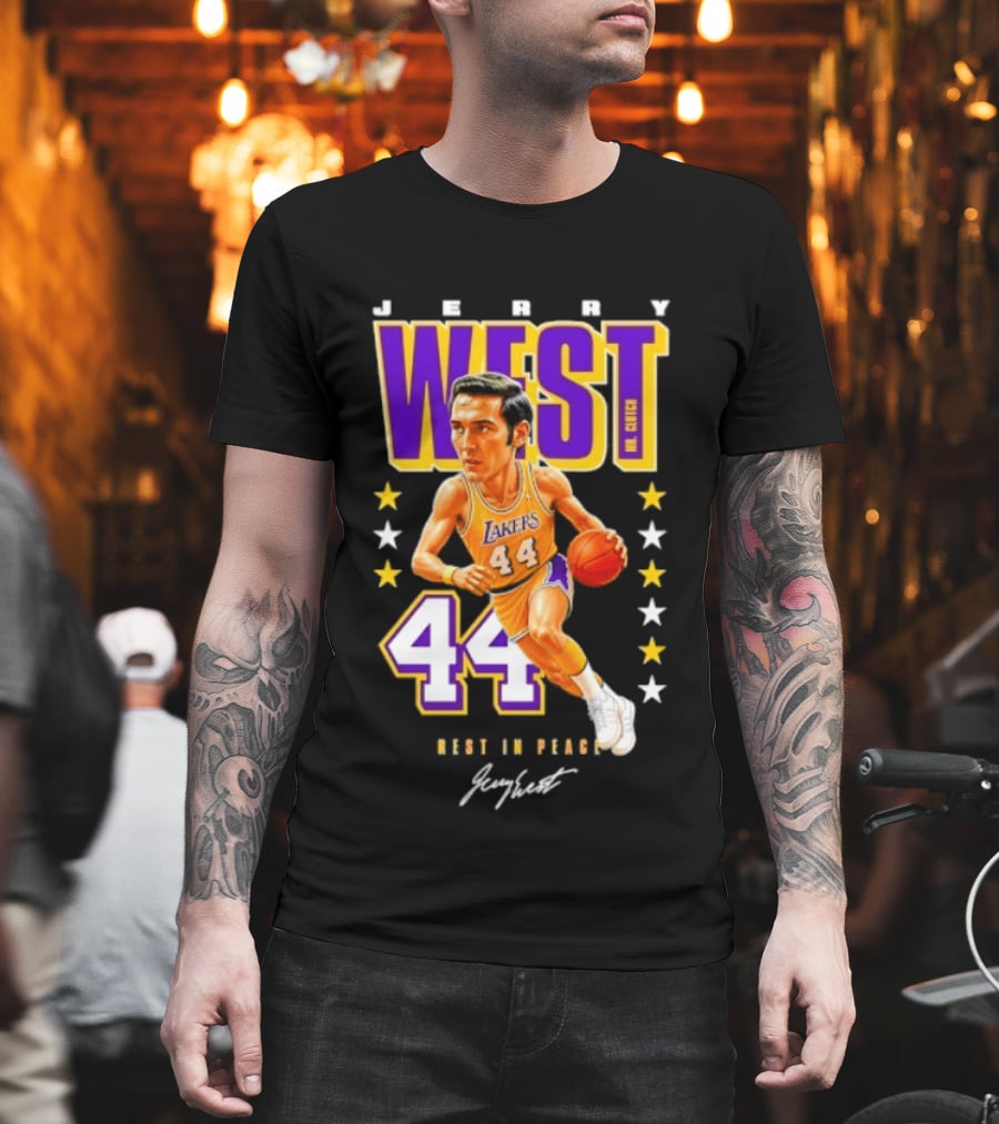 Jerry West Lakers 44 Rest In Peace Caricature Basketball Legend T-Shirt