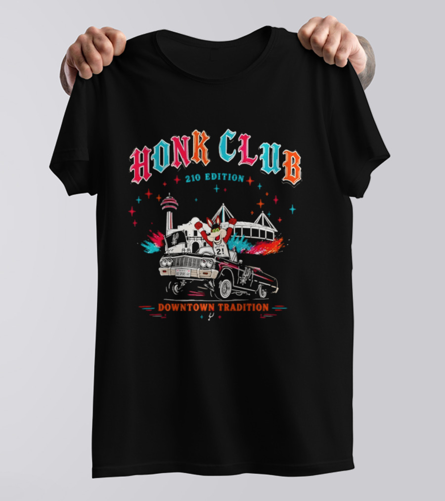 San Antonio Honk Club Spurs Coyote 210 Edition Downtown Tradition NBA Tower Of The Americas T-Shirt
